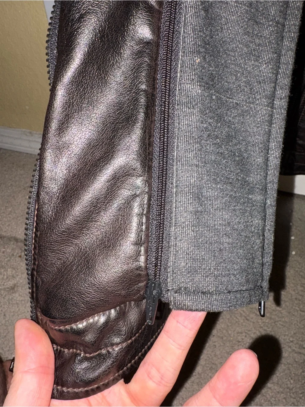 Express Brown Faux Leather Bomber Jacket with Hooded Insert